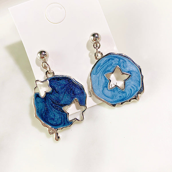 Alloy Pierced Star Enamel Asymmetry 925 Silver Earring EC0032