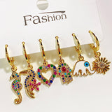 Alloy Sea Horse Bird Elephant Sun Evil Eyes Enamel Zircon Asymmetry  Three Sets Of  Earring EC0037