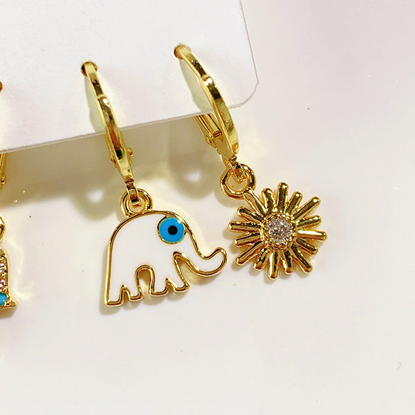 Alloy Sea Horse Bird Elephant Sun Evil Eyes Enamel Zircon Asymmetry  Three Sets Of  Earring EC0037