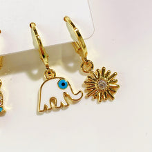 Load image into Gallery viewer, Alloy Sea Horse Bird Elephant Sun Evil Eyes Enamel Zircon Asymmetry  Three Sets Of  Earring EC0037