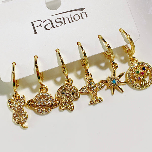 Alloy Cat Universe Plane Star Tree  Zircon Asymmetry  Three sets of  Earring EC0038