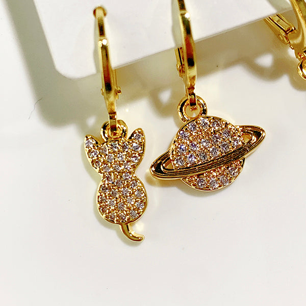 Alloy Cat Universe Plane Star Tree  Zircon Asymmetry  Three sets of  Earring EC0038