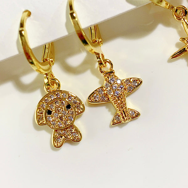 Alloy Cat Universe Plane Star Tree  Zircon Asymmetry  Three sets of  Earring EC0038