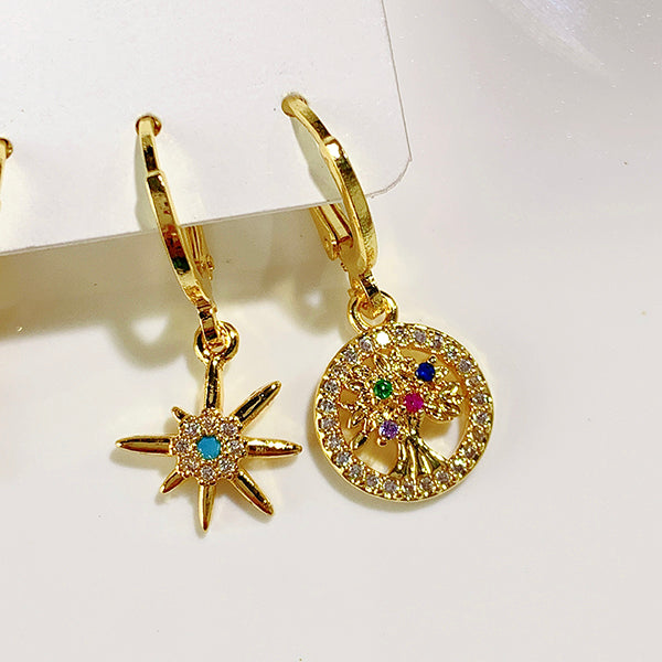 Alloy Cat Universe Plane Star Tree  Zircon Asymmetry  Three sets of  Earring EC0038