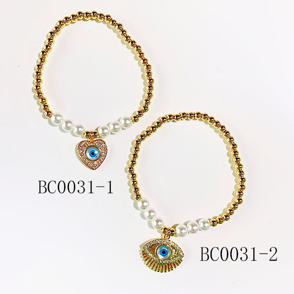 Stainless Steel Shell Evil Eyes Zircon  Bracelet BC0031