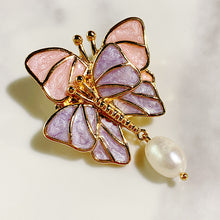 Load image into Gallery viewer, Alloy Butterfly Pearl  Enamel Brooch 6