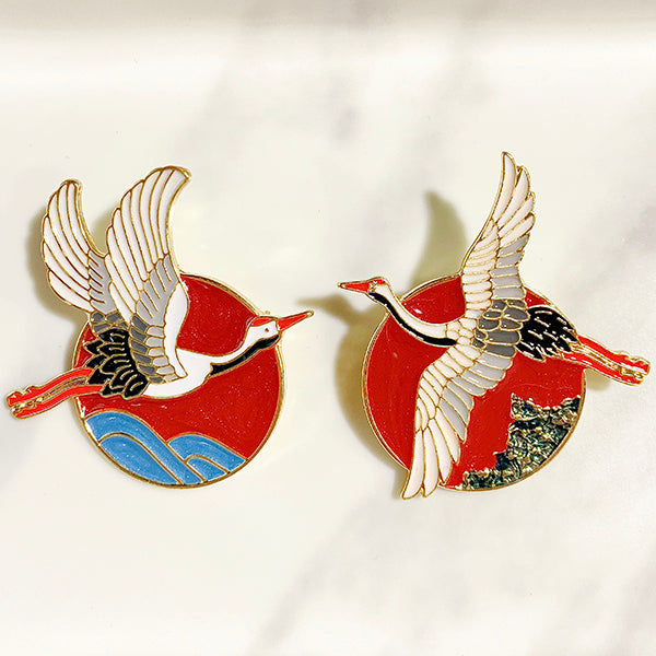 Crane Enamel Alloy Brooch13-14