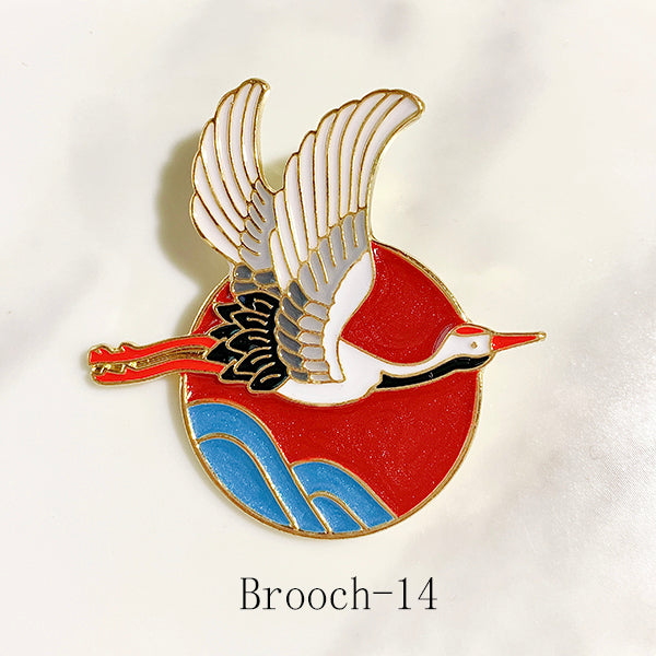 Crane Enamel Alloy Brooch13-14