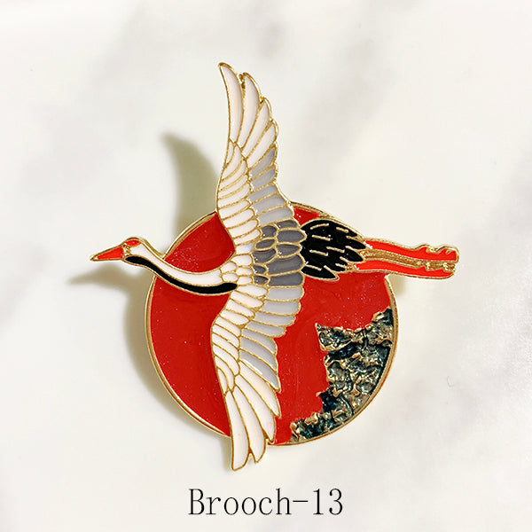 Crane Enamel Alloy Brooch13-14