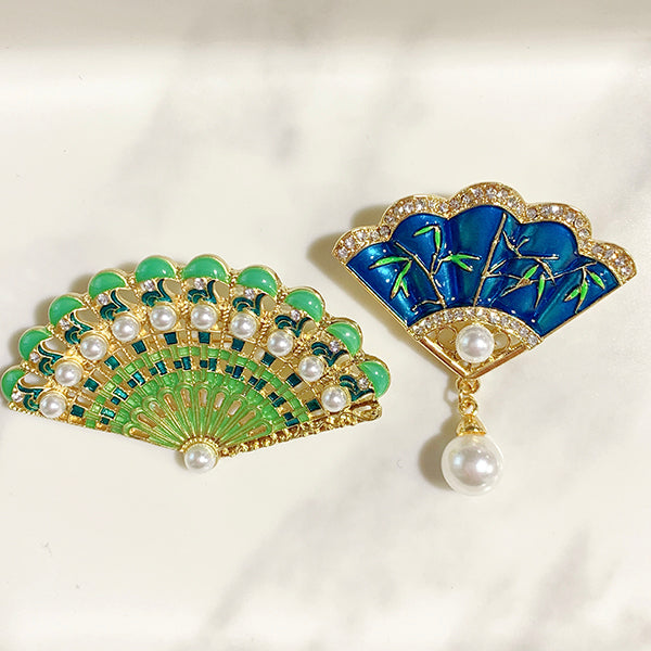 Enamel Fan Imitation Pearl  Alloy Brooch 15-16