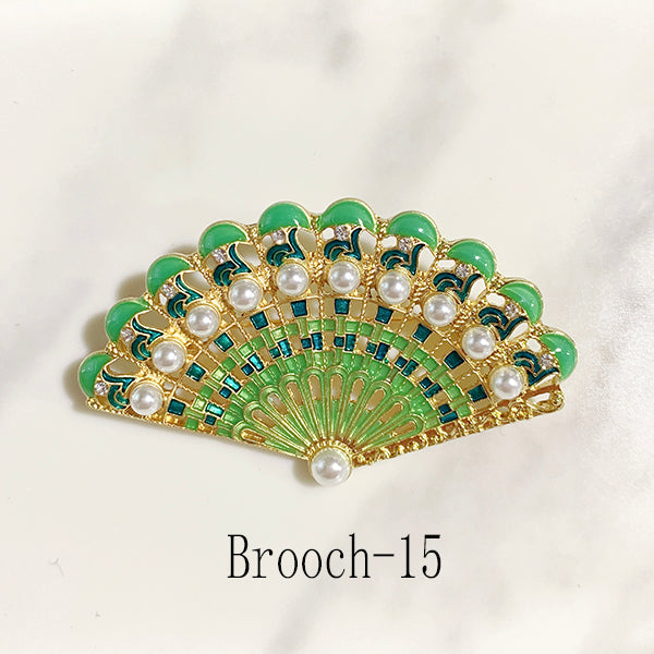 Enamel Fan Imitation Pearl  Alloy Brooch 15-16