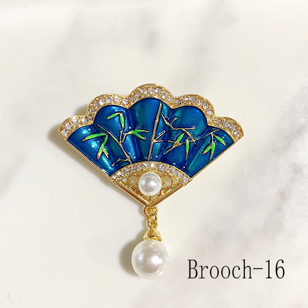 Enamel Fan Imitation Pearl  Alloy Brooch 15-16