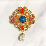 Baroque Pearl Hollow Colored Stone Alloy Brooch 17