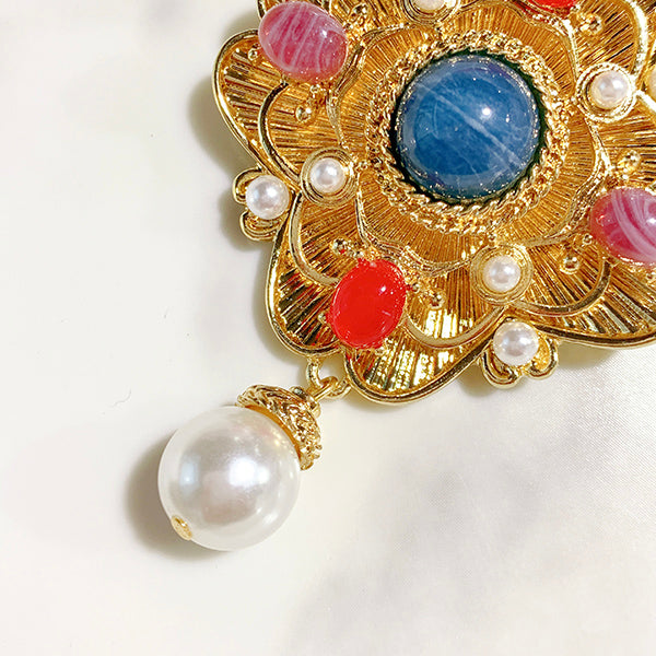 Baroque Pearl Hollow Colored Stone Alloy Brooch 17