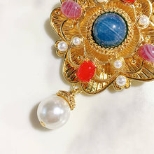 Load image into Gallery viewer, Baroque Pearl Hollow Colored Stone Alloy Brooch 17