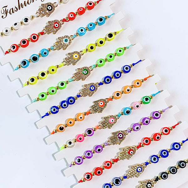 Hand Knitting Evil Eyes Hand Zircon  Bracelet (a set 12pcs) BD0015