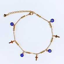 Load image into Gallery viewer, Stainless Steel Blue Evil Eyes Cross Bracelet BC0034