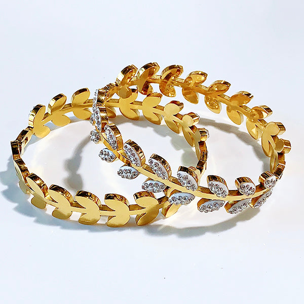 Stainless Steel Leaf Zircon  Bracelet BC0045