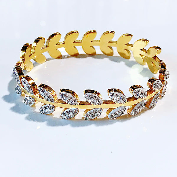 Stainless Steel Leaf Zircon  Bracelet BC0045