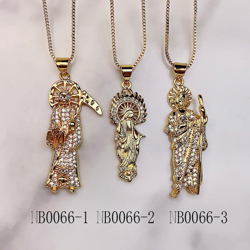 Stainless Steel Virgin Mary  Pendant Zircon Necklace NB0066