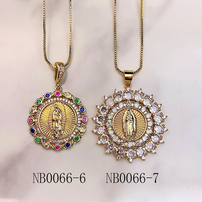 Stainless Steel Virgin Mary  Pendant Zircon Necklace NB0066