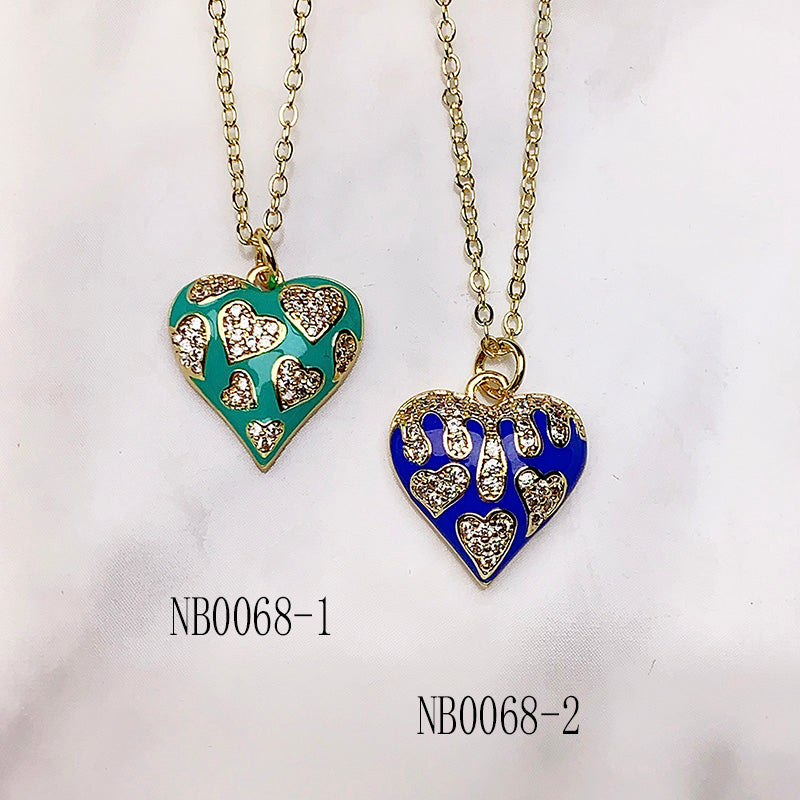 Stainless Steel Heart Enamel Pendant Zircon Necklace NB0068