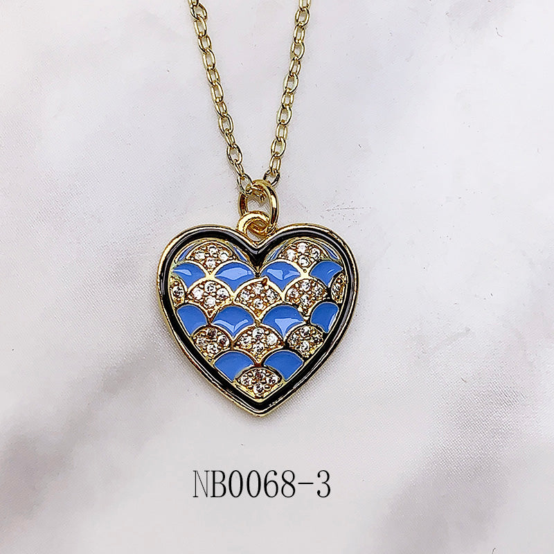 Stainless Steel Heart Enamel Pendant Zircon Necklace NB0068