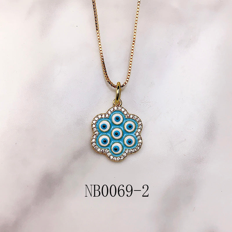 Stainless Steel Evil Eyes Enamel  Pendant Zircon Necklace NB0069