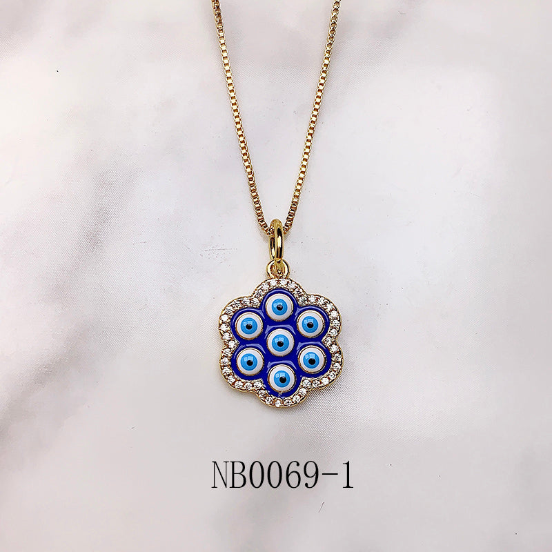 Stainless Steel Evil Eyes Enamel  Pendant Zircon Necklace NB0069