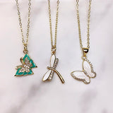 Stainless Steel Butterfly Dragonfly Enamel  Pendant Zircon Necklace NB0070