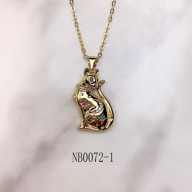 Stainless Steel Cat Tree Pendant Zircon Necklace NB0072