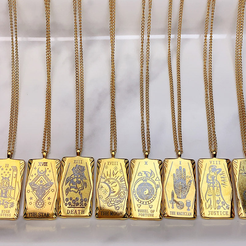 Stainless Steel Golden Tarot series Pendant Necklace NC0046