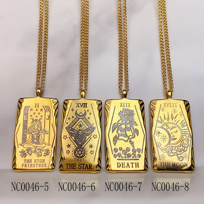 Stainless Steel Golden Tarot series Pendant Necklace NC0046