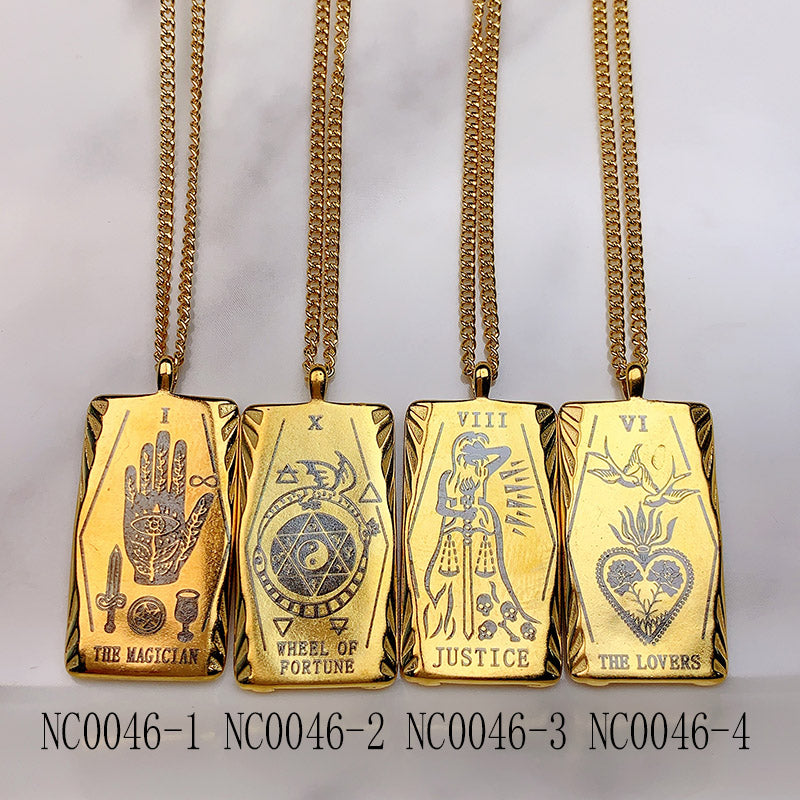 Stainless Steel Golden Tarot series Pendant Necklace NC0046