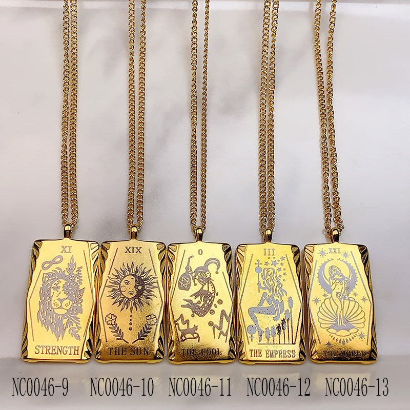 Stainless Steel Golden Tarot series Pendant Necklace NC0046