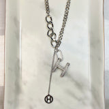 Stainless Steel H Zircon letter Pendant Necklace NC0048