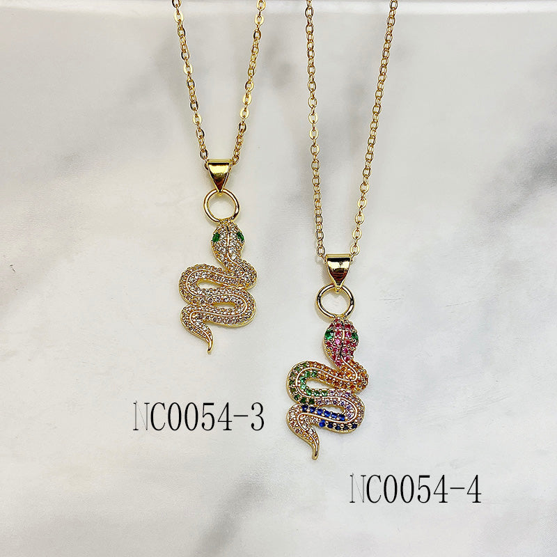 Stainless Steel  Snake Pendant Zircon  Necklace NC0054