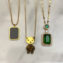 Load image into Gallery viewer, Stainless Steel  Black Enamel Bear Green Zircon Pendant Necklace NC0056