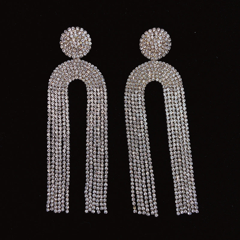 925 Silver-Pin Zircon Long Tassel Earrings ED0002