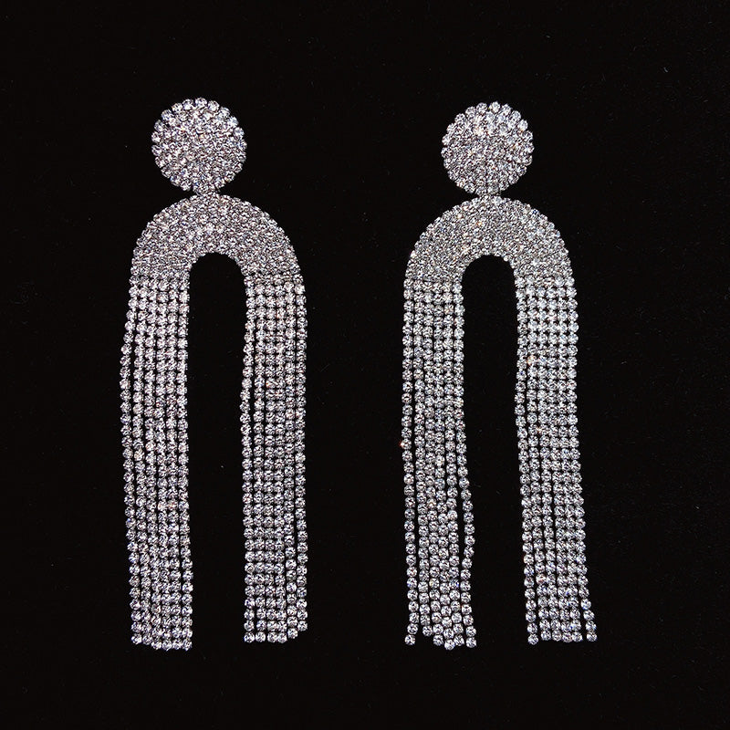 925 Silver-Pin Zircon Long Tassel Earrings ED0002