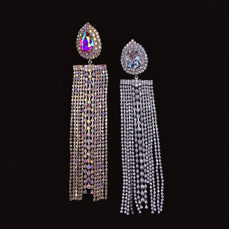 925 Silver-Pin Zircon Long Tassel Earrings ED0003