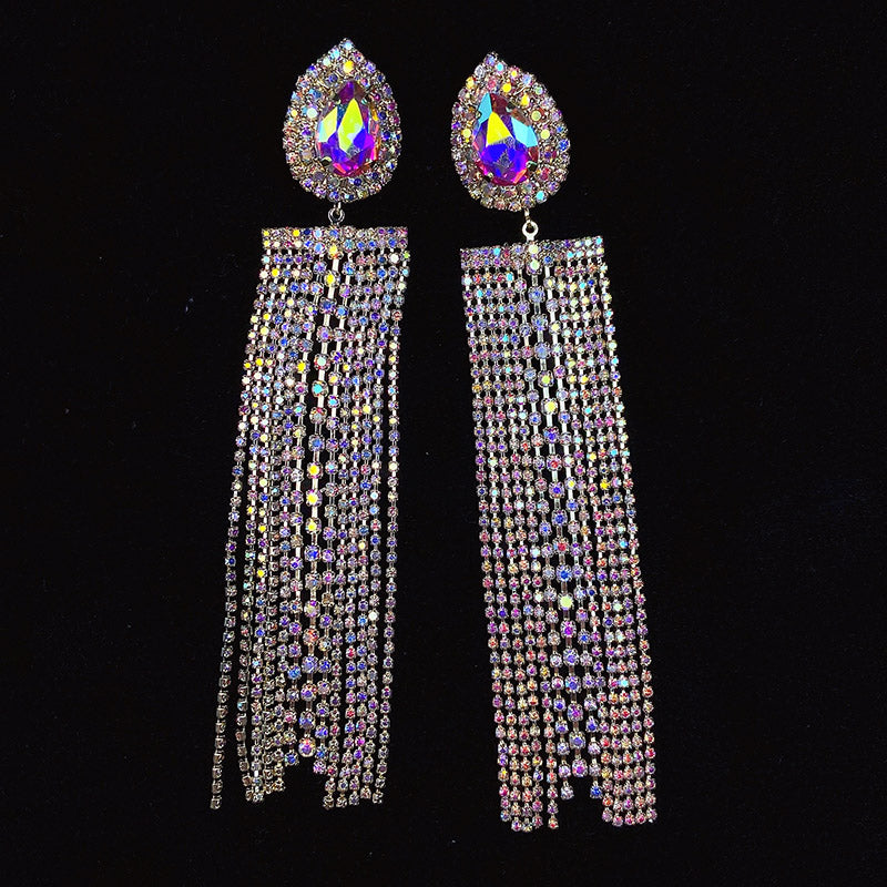 925 Silver-Pin Zircon Long Tassel Earrings ED0003