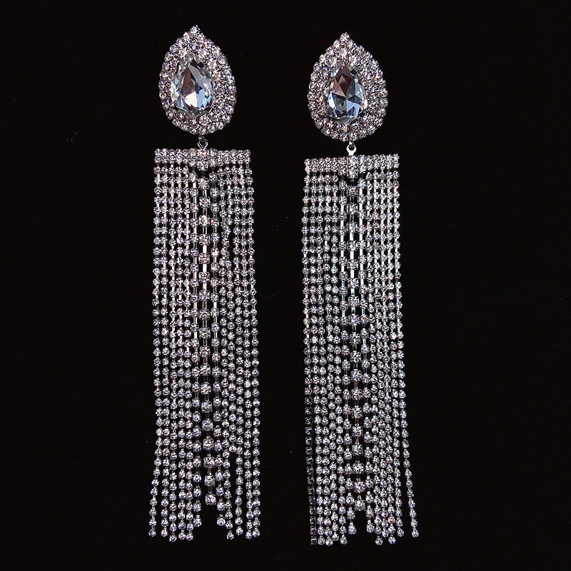 925 Silver-Pin Zircon Long Tassel Earrings ED0003