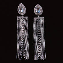 Load image into Gallery viewer, 925 Silver-Pin Zircon Long Tassel Earrings ED0003