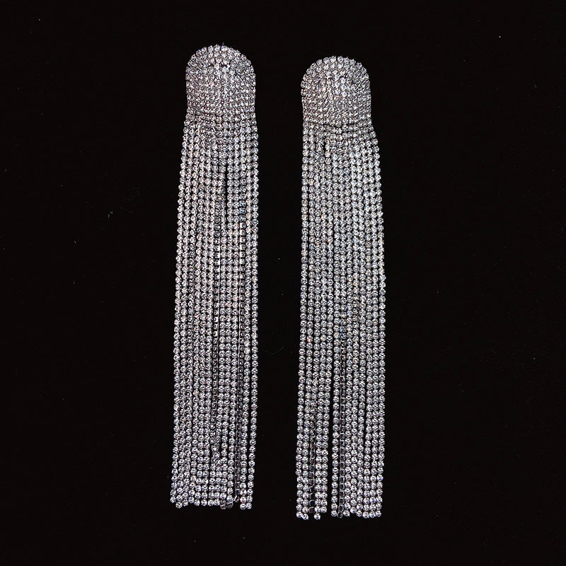 925 Silver-Pin Zircon Long Tassel Earrings ED0004