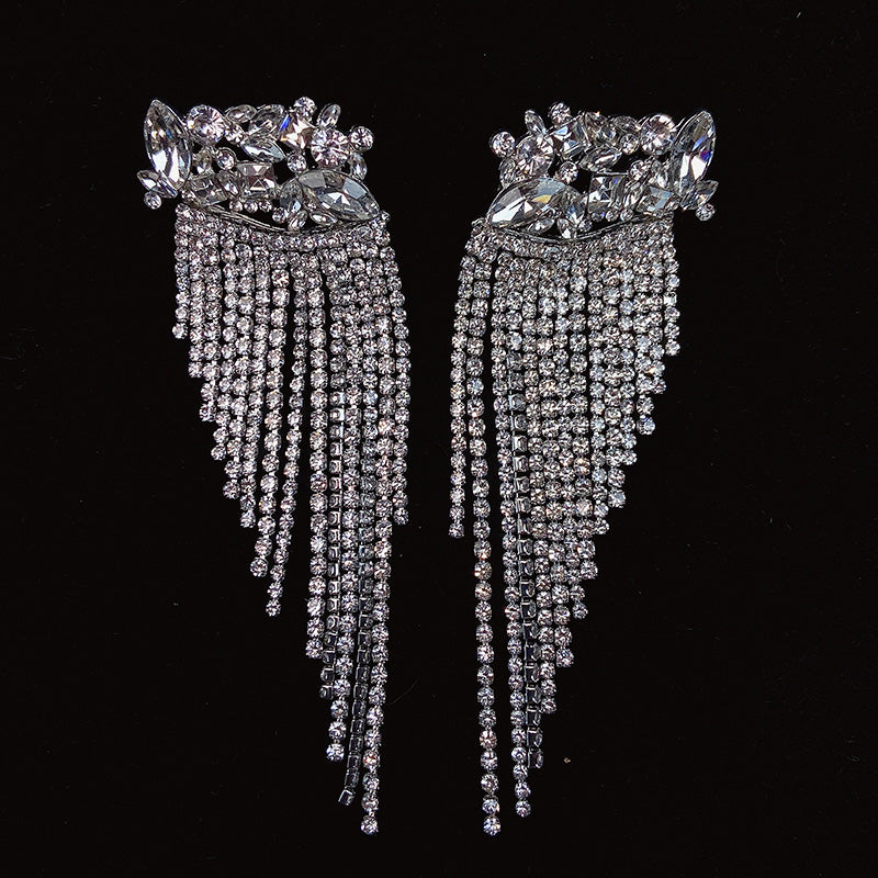 925 Silver-Pin Zircon Long Tassel Earrings ED0005