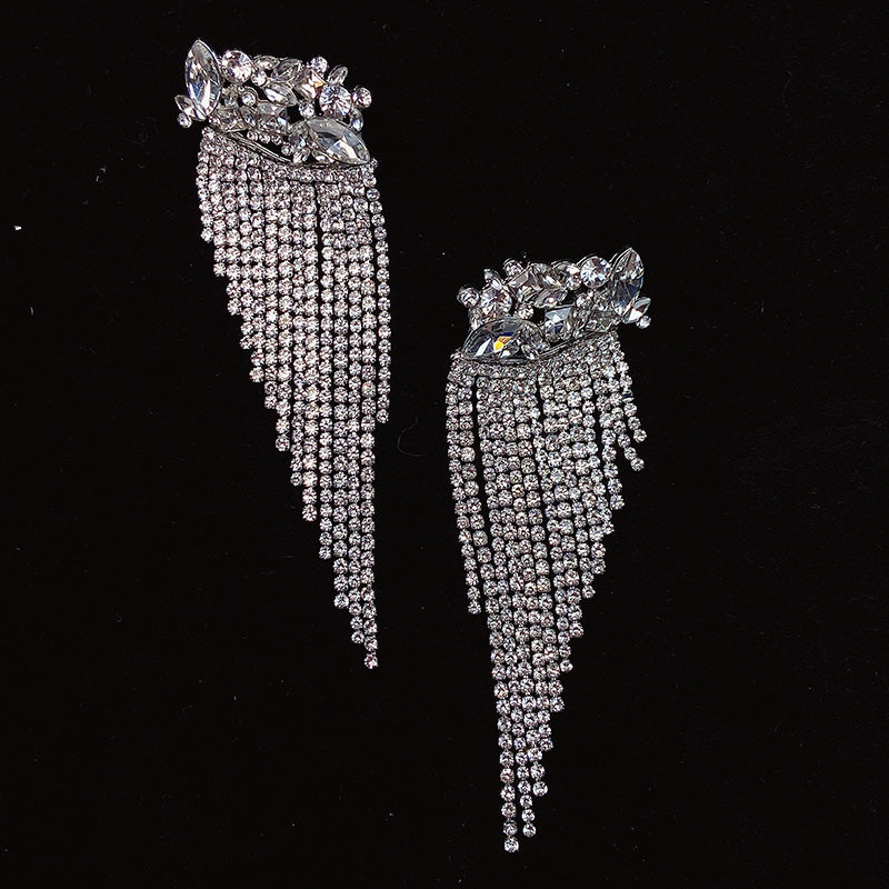 925 Silver-Pin Zircon Long Tassel Earrings ED0005