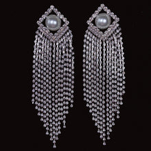 Load image into Gallery viewer, 925 Silver-Pin Zircon Long Tassel Imitation Pearl Earrings ED0007