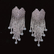 Load image into Gallery viewer, 925 Silver-Pin Zircon Tassel  Imitation Pearl Earrings ED0008