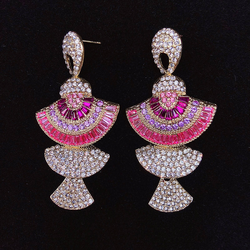 925 Silver-Pin Pink Zircon Long  Earrings ED0010